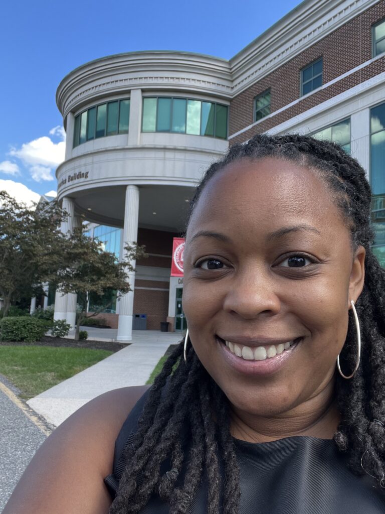 Sequoia Houston of Sur-Ryl Marketing outside the College of Business at Delaware State University, where she spoke at the 2022 IMPACT Conference on Diversity, Inclusion and Equity.