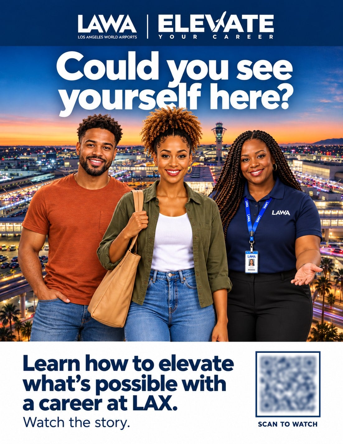 The booth flyer that invites visitors to scan and watch the story (QR code blurred)