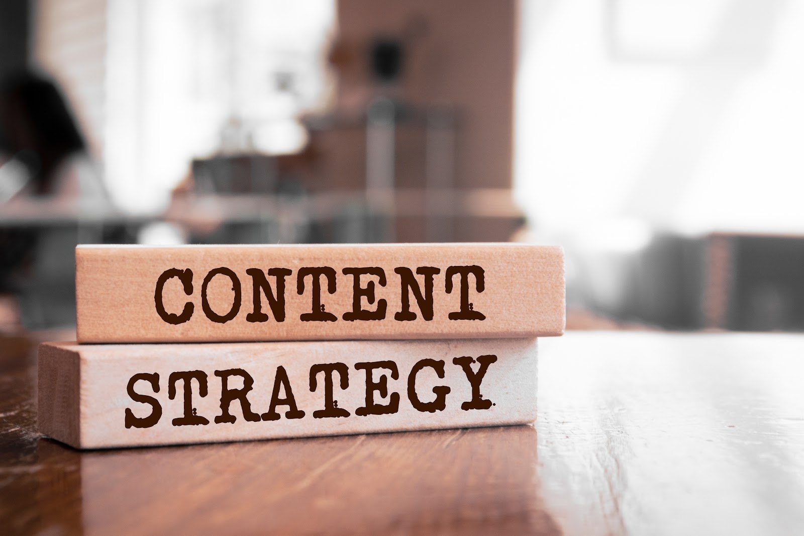Wooden blocks that spell out Content Strategy