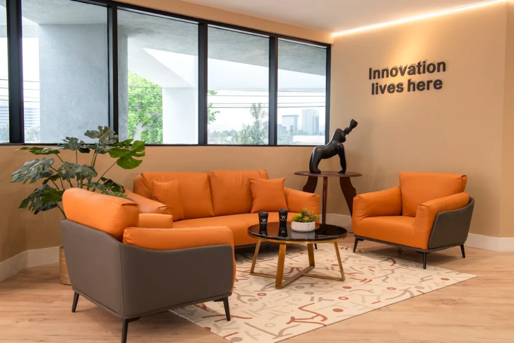 Lounge at Sur-Ryl Marketing’s office in Warner Center, Los Angeles